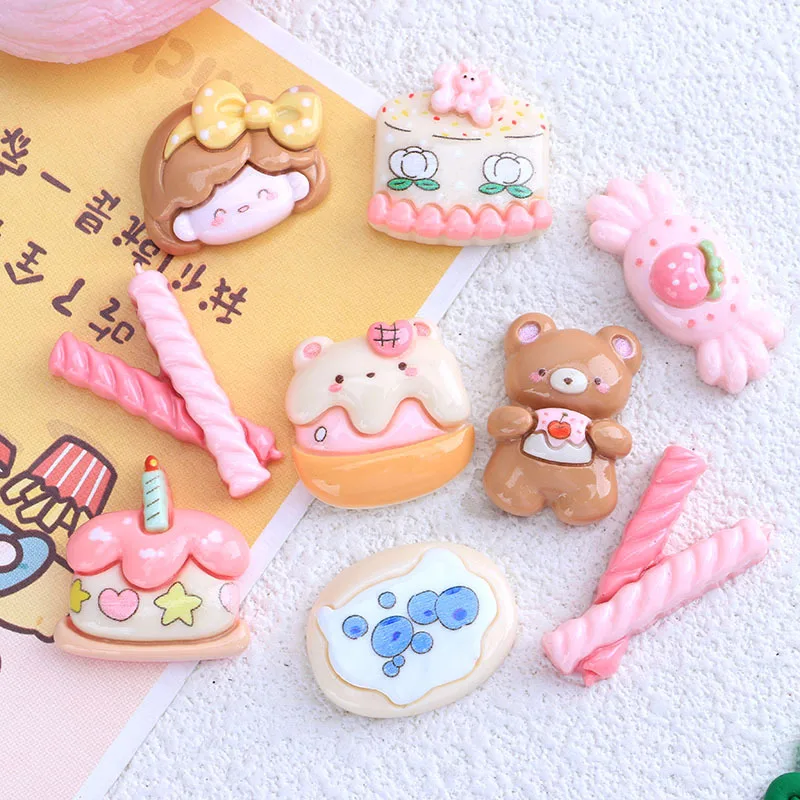 10Pcs New Lovely Mini Cartoon Birthday Party Animal Cake Series Resin Scrapbook Diy Jewellery Hairpin Accessories Decorate Craft