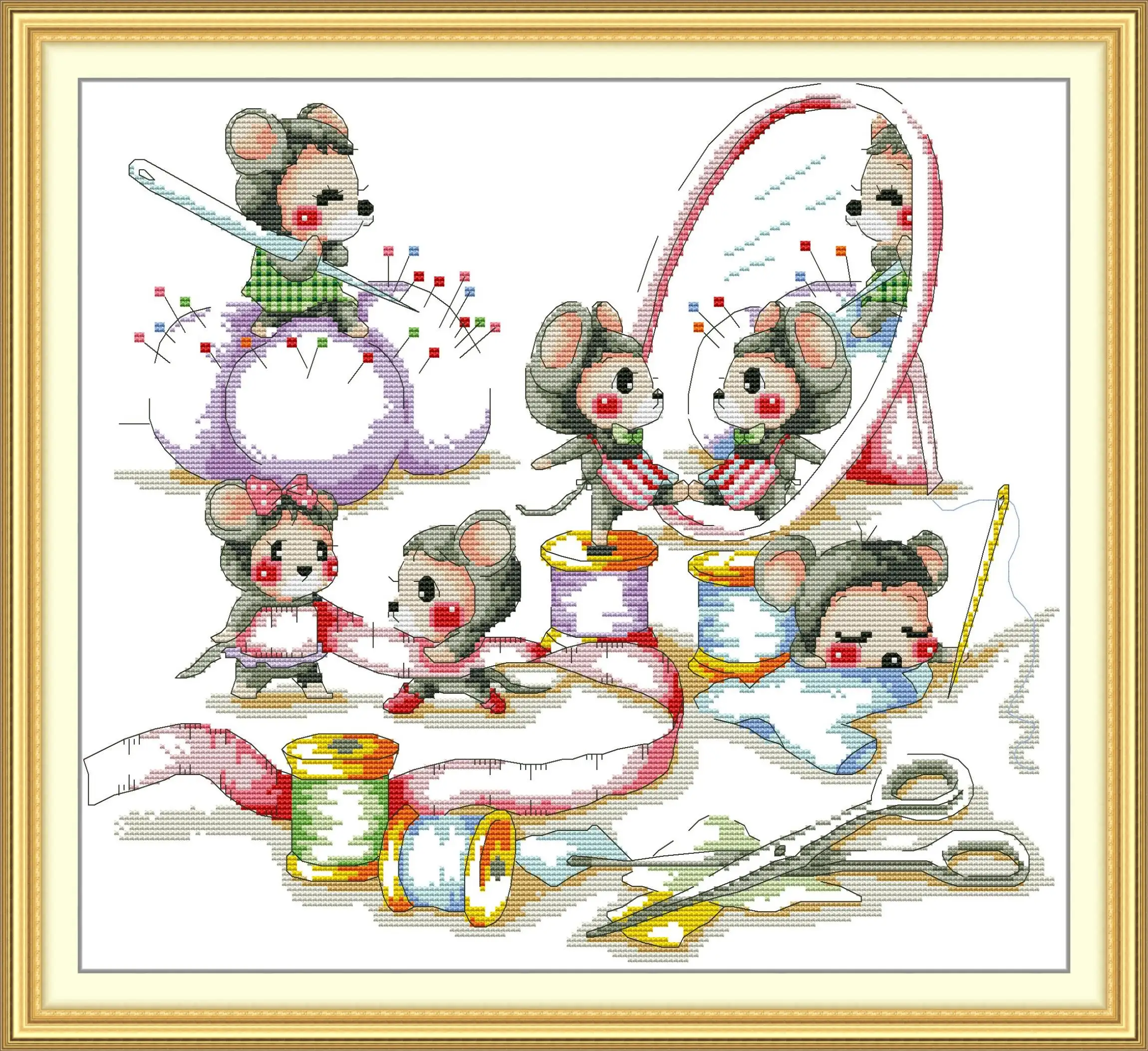 

Maydear Full Cross Stitch Kit,11CT/14CT/16CT/9CT Aida Fabric,Embroidery Set-The little mouse is making a new coat