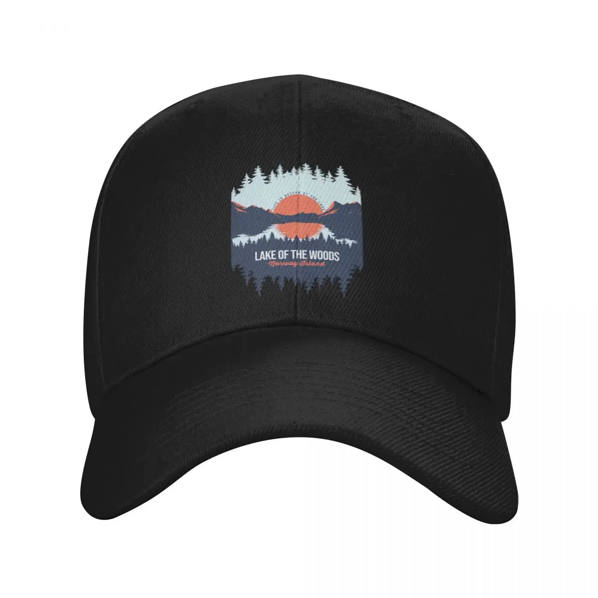 Fashion Lake Of The Woods Norway Island Lake With Mountain And Pine Tree baseball cap Trucker Cap Men's Caps