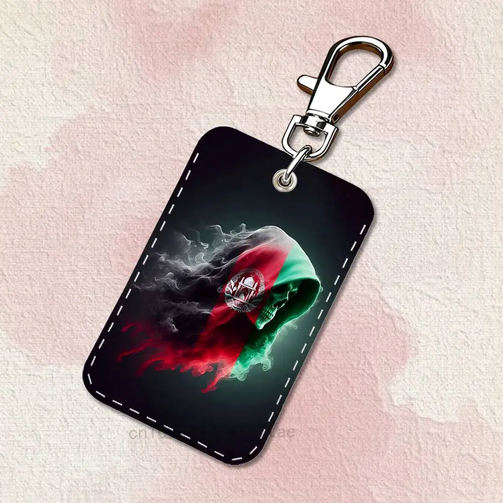 Flag of Afghanistan Rectangle Access Card Case Leather Card Holder Keychain Key Ring Transportation Card Case image 3