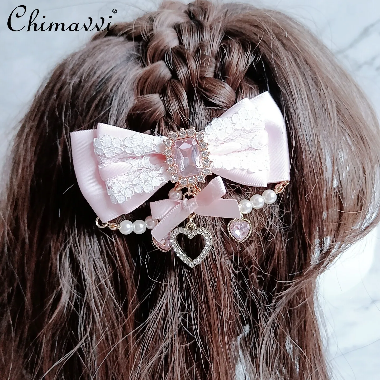 

Japanese Mine Mass-produced Sweet Girls Hairpin Lolita Handmade Sweet Bow Lace Stitching Y2k Princess Hair Accessories for Women