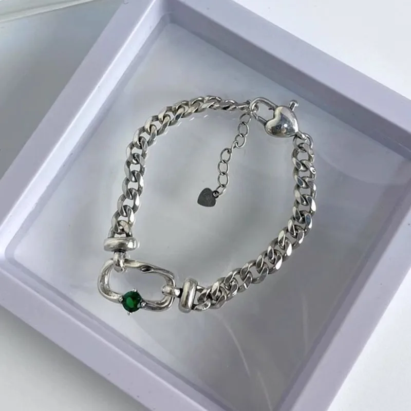 Mewanry Green Zircon Hollow Geometric Bracelet For Women Couples Fashion Creative Personality Anniversary Jewelry Gift Wholesale