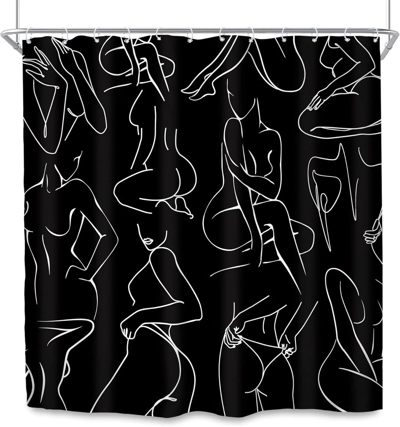 Art Body Shower Curtain 72Wx72L Inch Cute Modern Abstract Women Minimalist Line Art Ladies Sketch 12 Pack Hooks