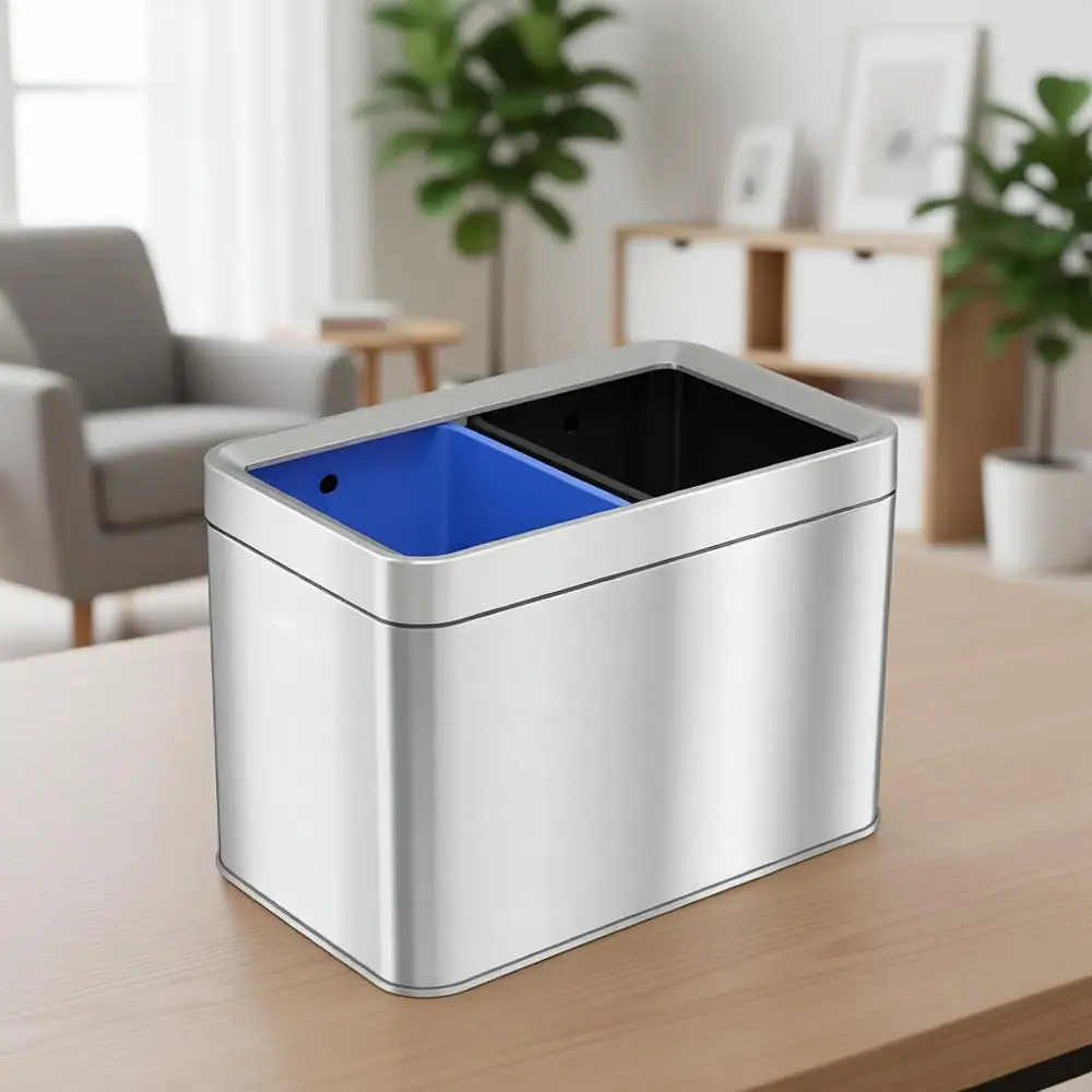 

20L Dual-Compartment Stainless Steel Trash & Recycle Bin with Removable Buckets for Home or Office
