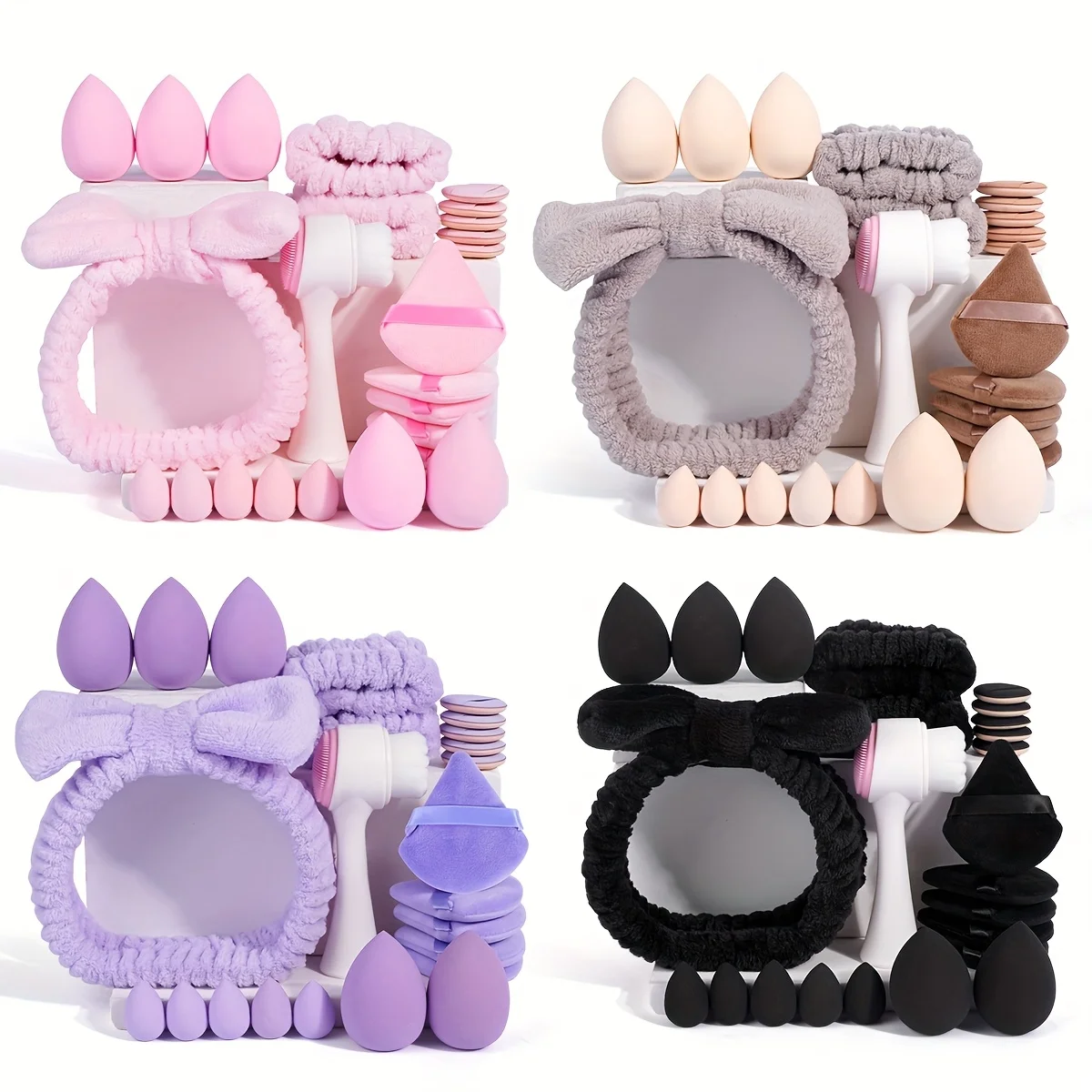 Kit de maquillaje vegano de 24 piezas: brochas y esponjas hipoalergénicas con estuche de viaje, juego de belleza pastel para pieles sensibles (pronto para regalo)