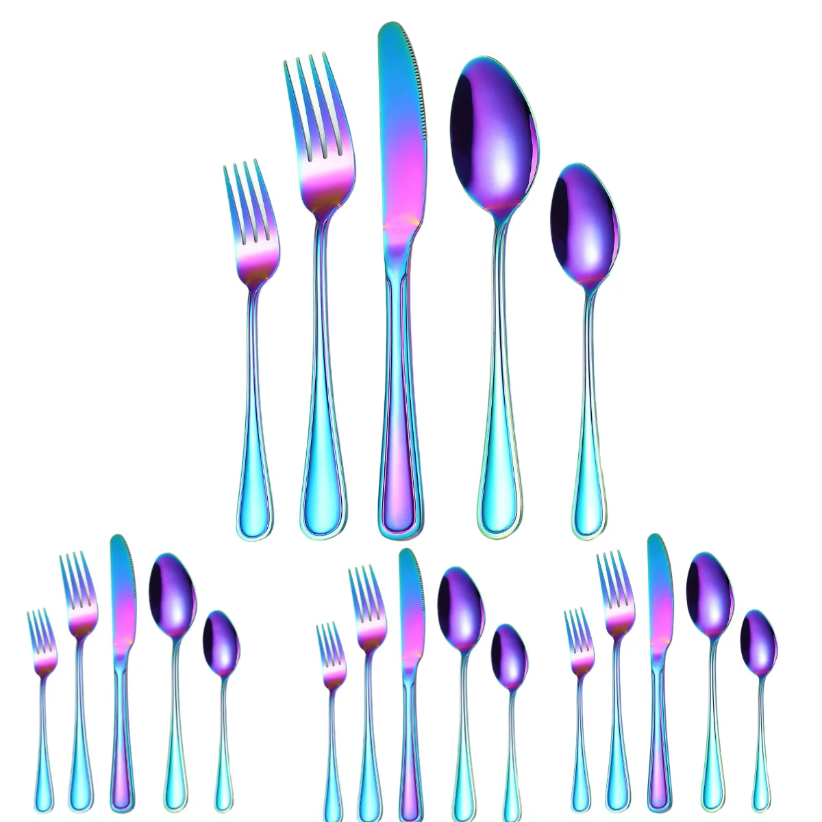 A · HOUSEWARE Rainbow Silverware Set 20-Piece Line Pattern Handle Tableware Flatware Cutlery Set for 4 Elegant Eating Utensils