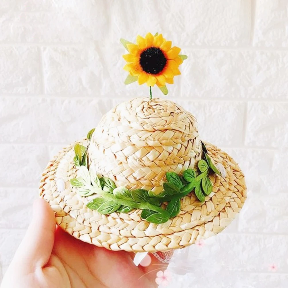 

Sunflower Headdress Dog Headgear Hats for Small Puppy Graduation Linen Photo Prop Party Favor Woven Pet Hat Stylish Design Cool