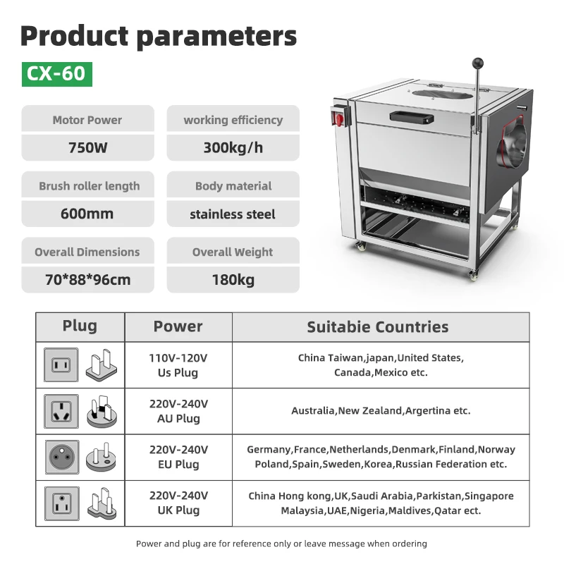 غسالة تنظيف فرشاة أسطوانة البطاطس الصناعية ماكينة تقشير كهربائية منخفضة الاستهلاك والبصل والجزر والخضروات