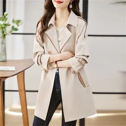 Bean Green Windbreaker Women's Mid-Long Trench Coat 2023 New Suit Collar Solid Color Slim Fit Slimming Temperament Jacket Female