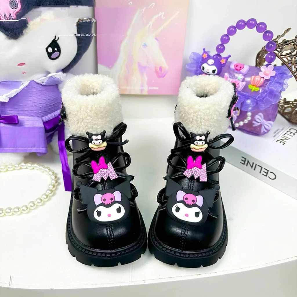 الشتاء Kuromi الأحذية القطنية أنيمي سانريو Ins Kawaii الأطفال الخريف الشتاء الكرتون الصوف مقاوم للماء أحذية قطنية دافئة الهدايا