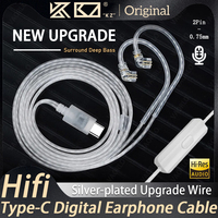 KZ New HIFI Silver-Plated Upgrade Wired Headphone Cables Type-C Digital Earphone Cable 2PIN 0.75mm With Mic Monitor Headset Cord