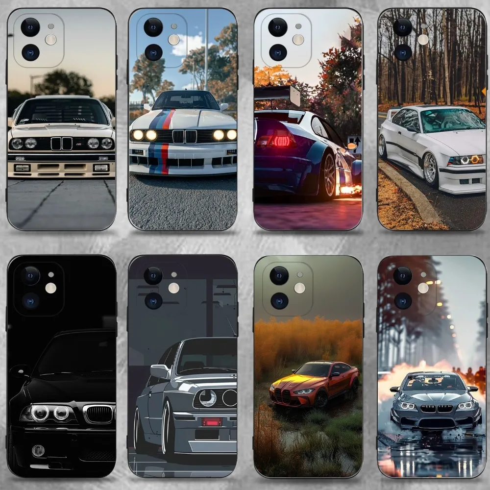 

E30 Car for B-BMWES Phone Case For iPhone 16,15,14,13,12,11 Plus,Pro Max,XS,X,XR,SE,Mini,8,7,Soft Silicone Black Cover