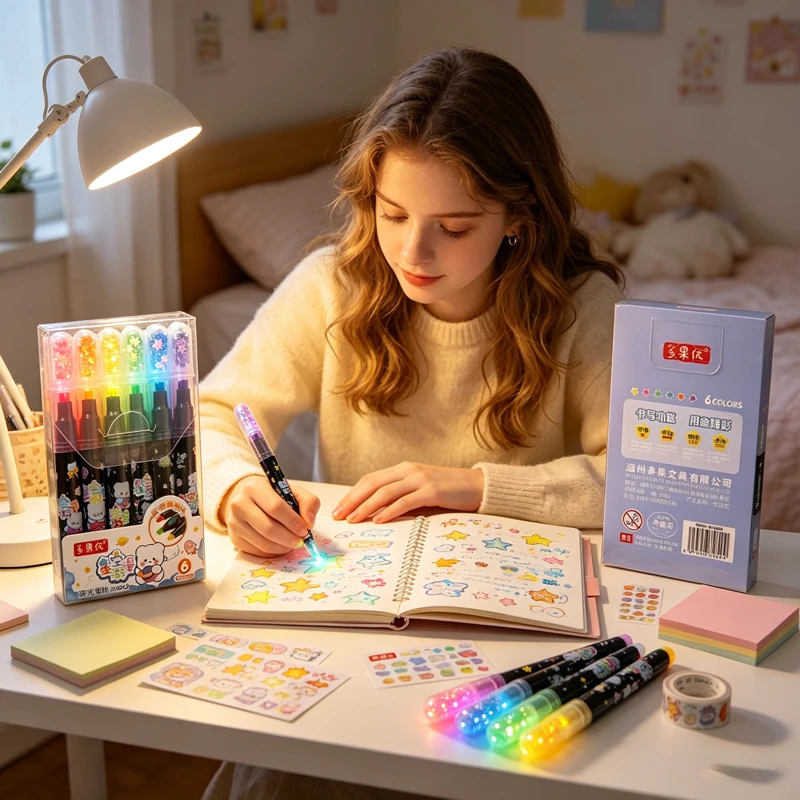6-25Pcs Cute Star Stamp Highlighters, Color Art Markers for DIY Journaling, Student Drawing, School & Office Stationery Supplies