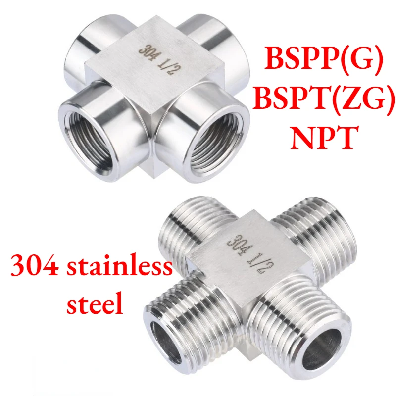 

1/8" 1/4" 3/8" 1/2" 3/4" 1" BSP NPT M14 M20 Female Male Cross 4 Ways 304 Stainless Steel Splitter Block Pipe Fitting Connector