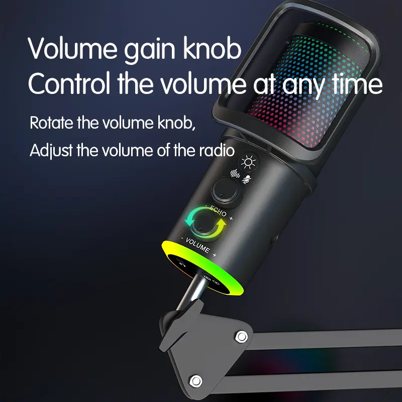 RGB USB Condenser Microphone with Boom Arm for Streaming & Podcasting
