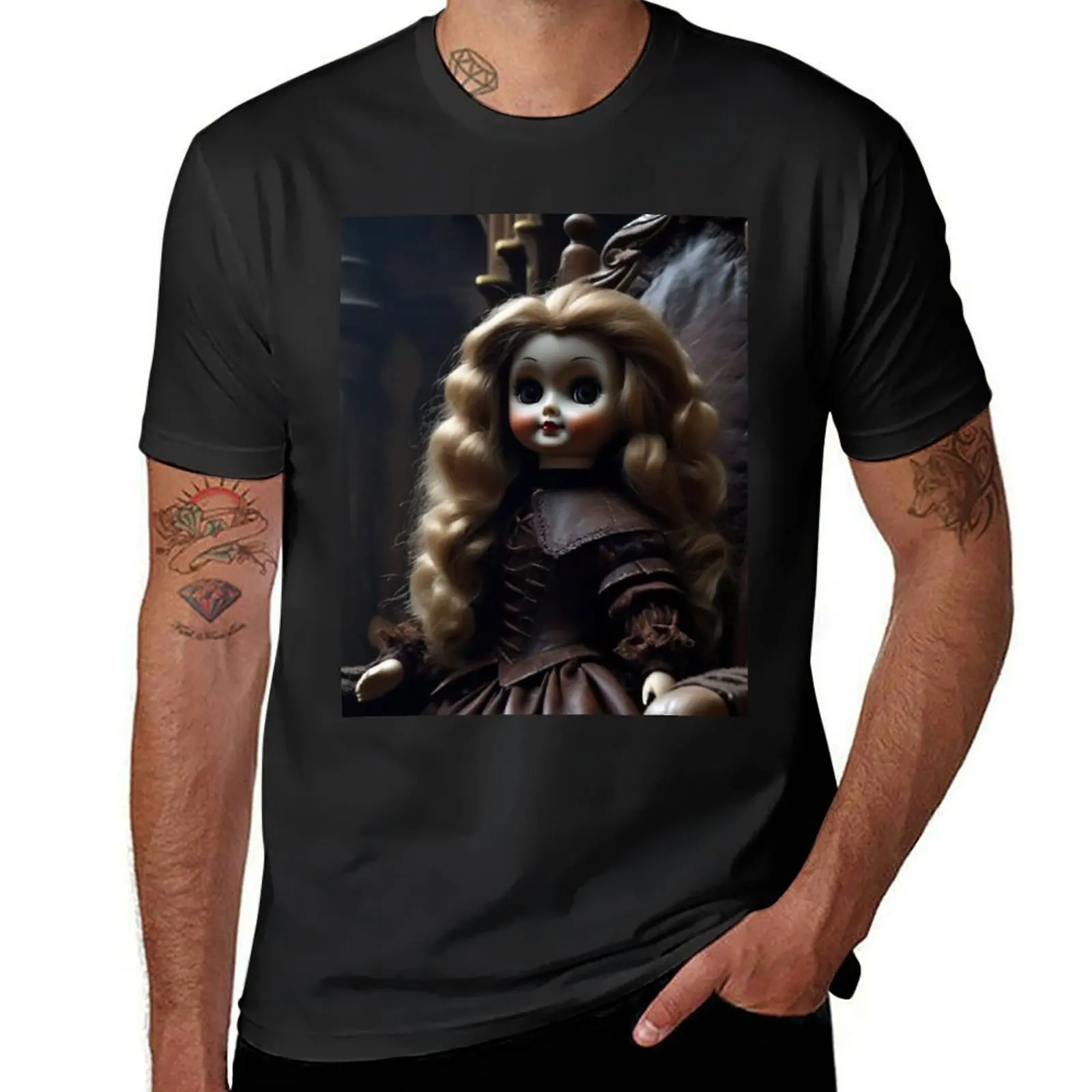 Haunted Creepy Doll In Chair T-Shirt plus sizes Aesthetic clothing animal prinfor boys mens champion t shirts