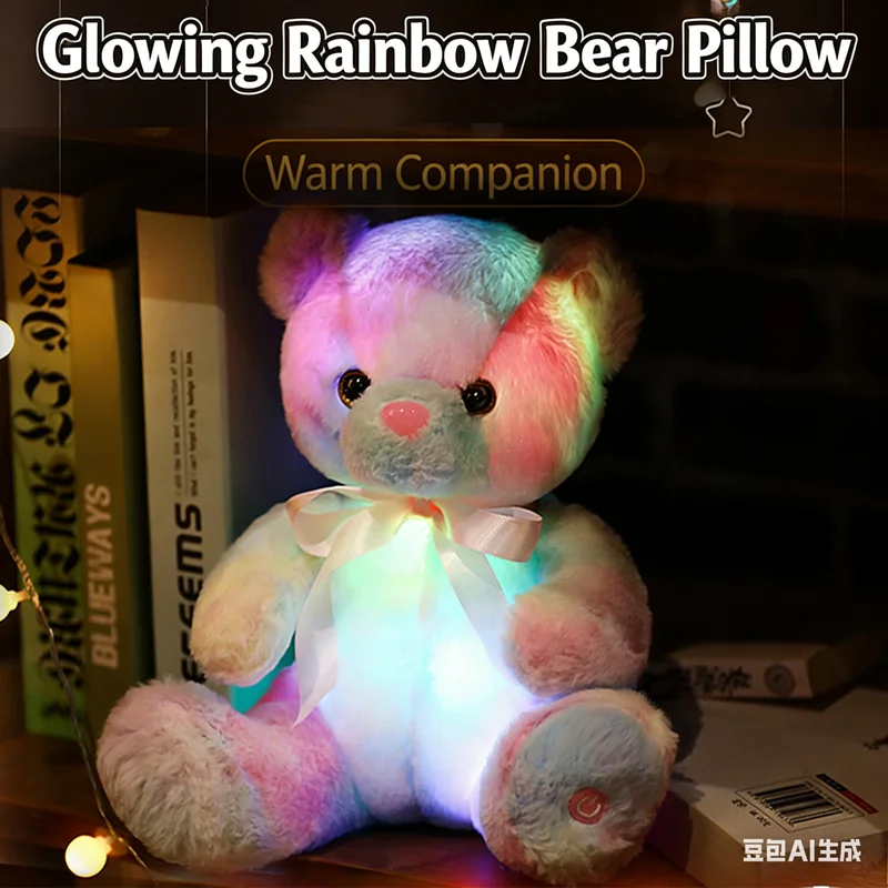 

Light Up Rainbow Teddy Bear Plush Toy Glowing Stuffed Bear with LED Lights Perfect Birthday Gift for Kids Girls Teens Home Decor