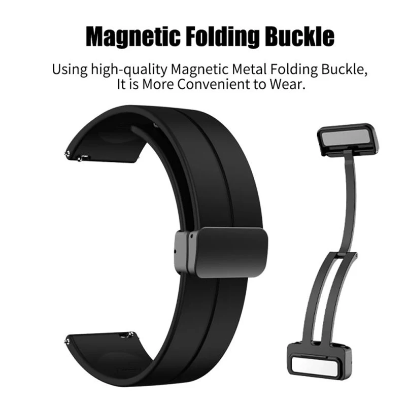 20mm 22mm Band Silicone Magnetic Buckle Strap For Samsung Galaxy Watch 5 40mm 44mm Watch4 / Huawei GT2 GT3 Metal Buckle Bracelet