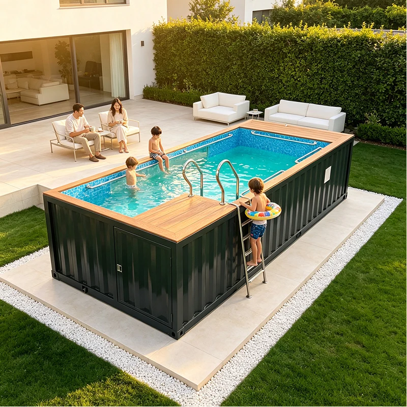 Custom Shipping Container Pool Above Ground Swimming Pool with Tempered Glass Window Integrated Filtration for Outdoor Resort