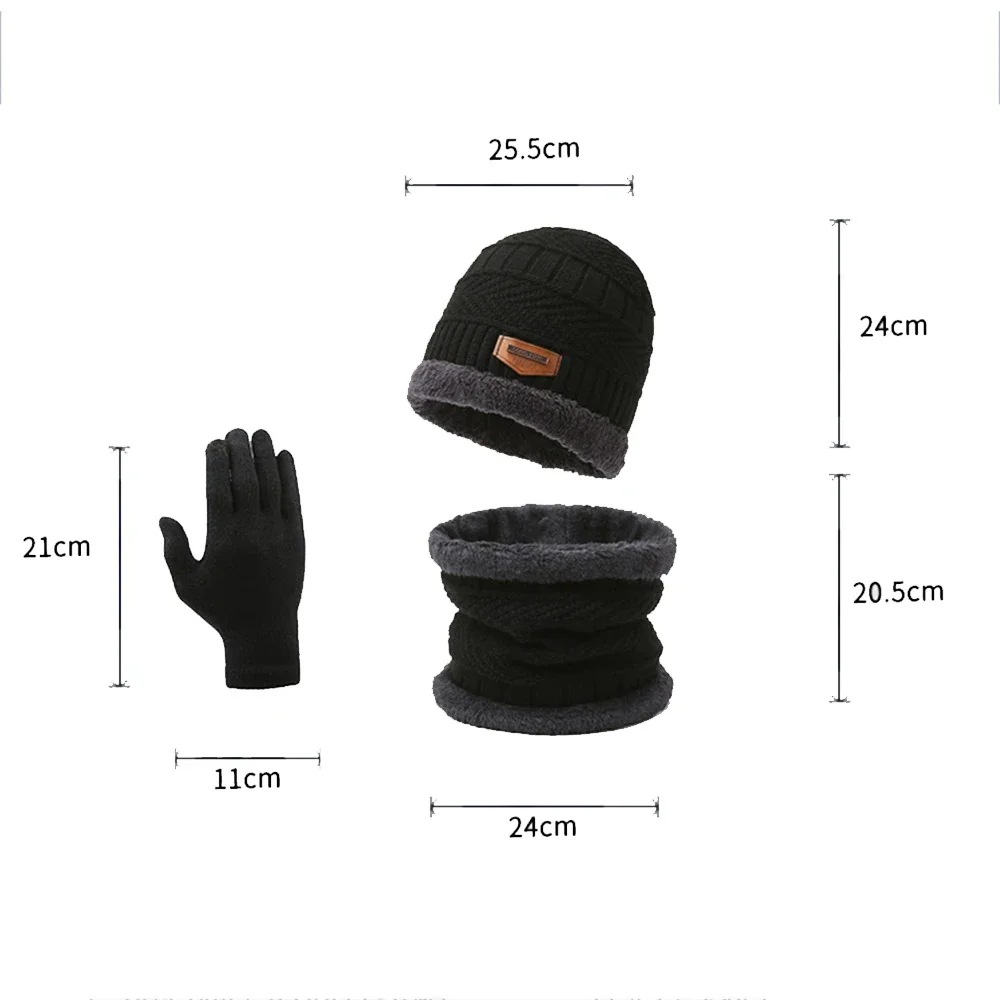 Autumn Winter Knit Beanie Hat Neck Warmer Scarf and Touch Screen Gloves Set Fleece Lined Skull Cap for Men Women Outdoor