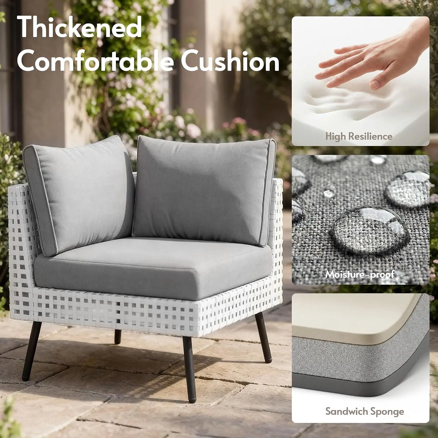 5-Piece Wicker Patio Sectional Sofa With Cationic Fabric Cushions & Non-Slip Pad For Garden Poolside Backyard, Customized