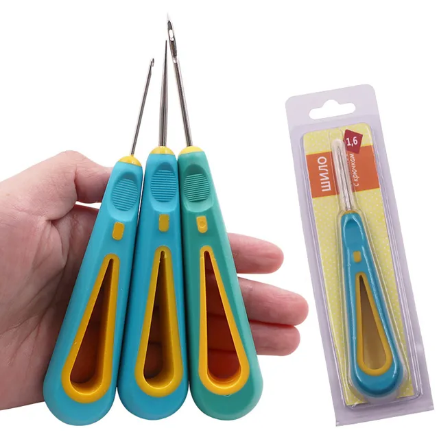 Szydło do naprawy skórzanych butów Narzędzie do szycia DIY Craft Prosty zakrzywiony otwór Hak Igła Gumowy uchwyt Bodkin Bradawl Piercer Stab Awl