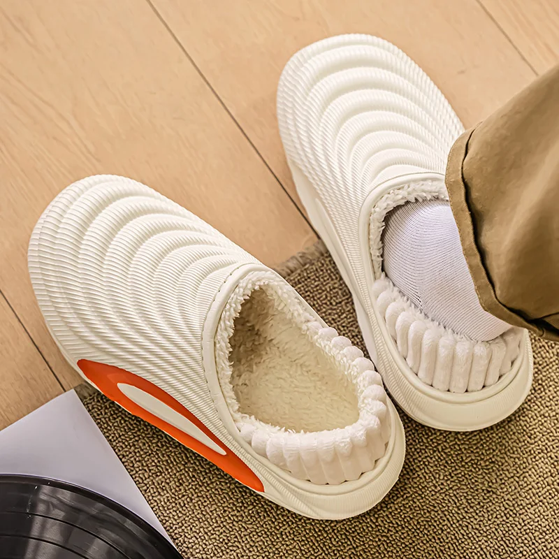 Inverno das mulheres dos homens casal chinelos de algodão quente apartamentos de pelúcia ao ar livre casa interior sapatos quentes antiderrapante casa quarto chinelos de algodão