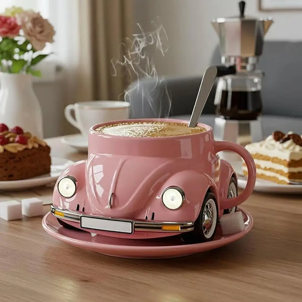 Gifts Funny Beetle Shaped Coffee Mug Novelty Handmade Beetle-Shaped Coffee Cup Unique Car-Shaped Tea Cup for Beetle Lovers