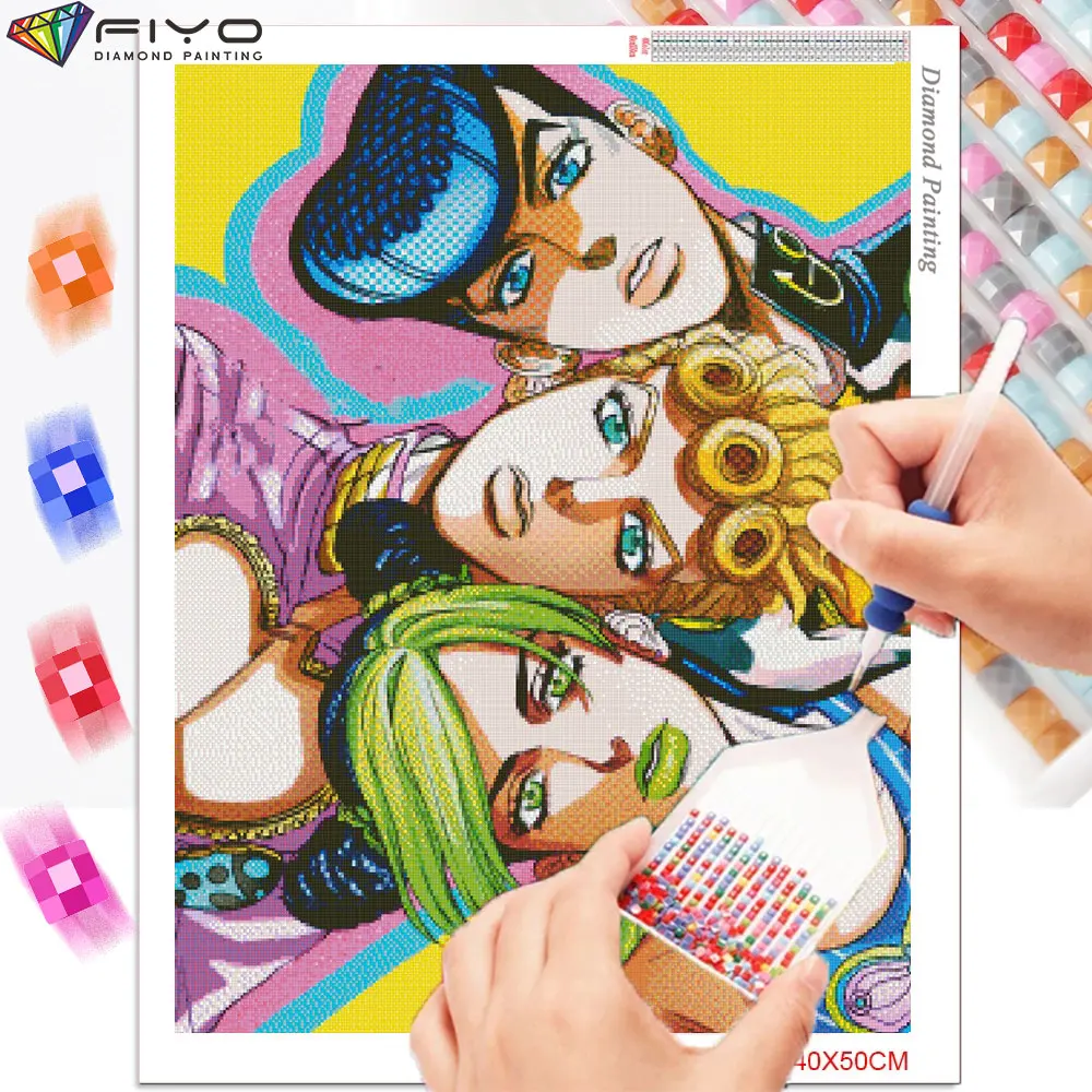 Diamentowe malowanie 5D DIY Anime JoJo dziwaczna przygoda pełna mozaika z haftu diamentowego krzyż zestaw do szycia Home Decor rękodzieło