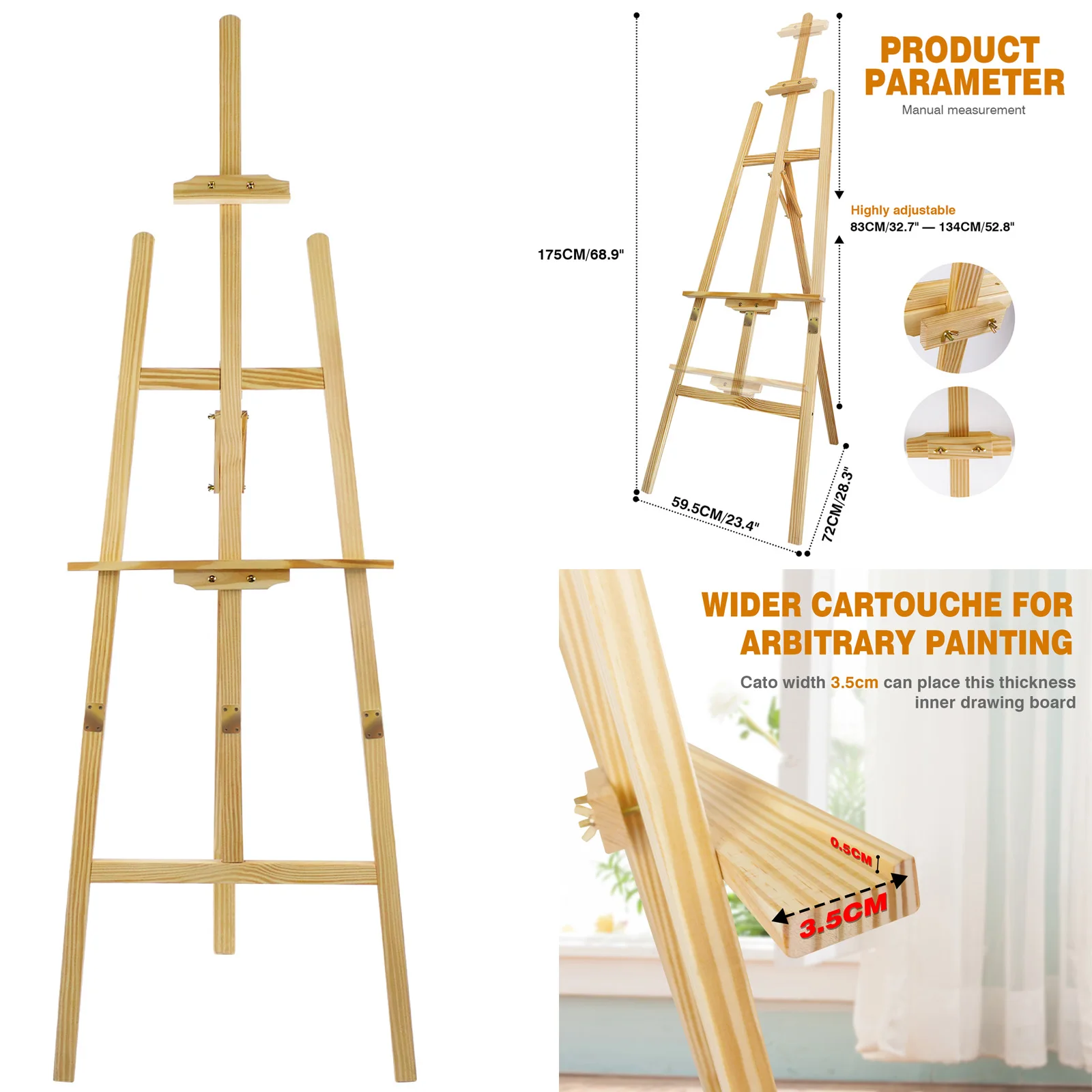 Studio Easel 1.75m Foldable Wooden A Frame Painting Painter Drawing Stand Board 69 Inch Art Display Easel Artist Wedding Craft