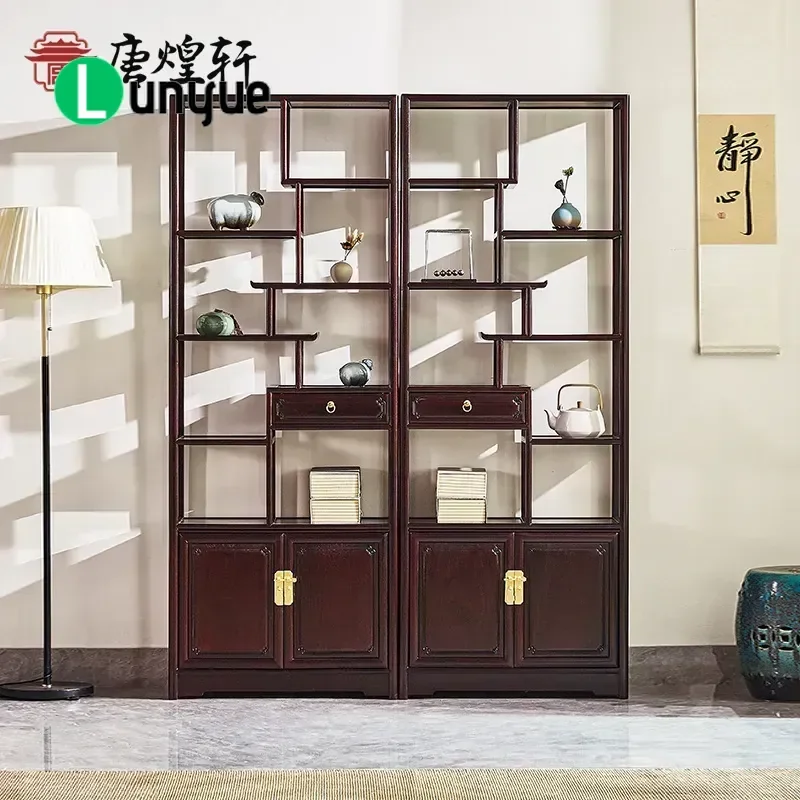 Chinese Style Solid Wood Bogu Rack African Lobular Red Sandalwood Ming Dynasty Display Shelf Living Room Furniture Storage