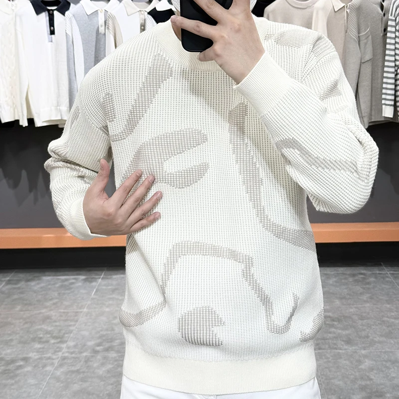 Autumn Winter Thick Warm Sweaters Men's Korean Loose Casual Sweater Knitted Jacquard Round Neck Pullover Top Social Men Clothing