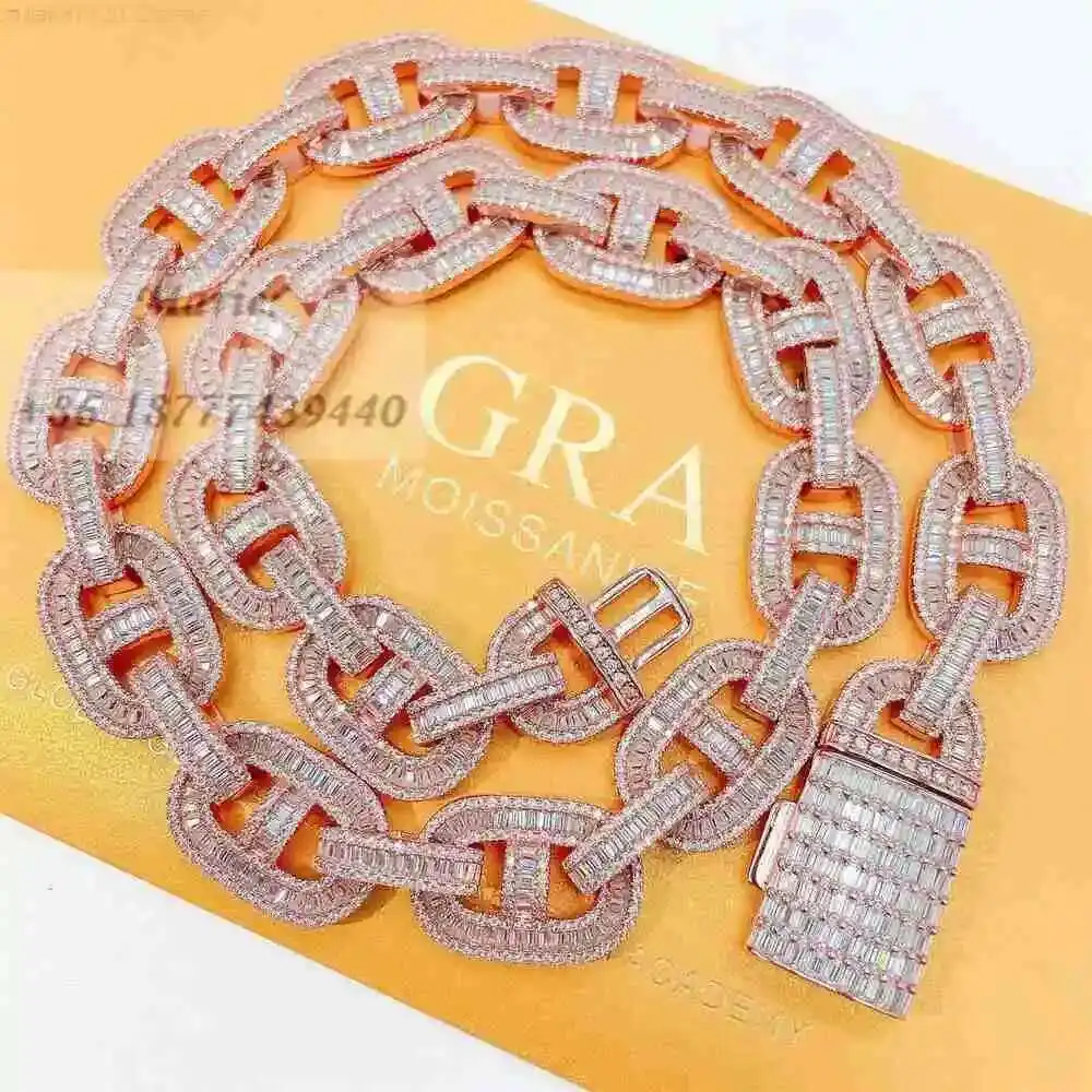 

Bussdown S925 Iced Out Cuban Link Vvs Муассанит Хип-Хоп Ювелирные Изделия Пройти тест на бриллиант Кубинская цепочка с звеньями Серебро
