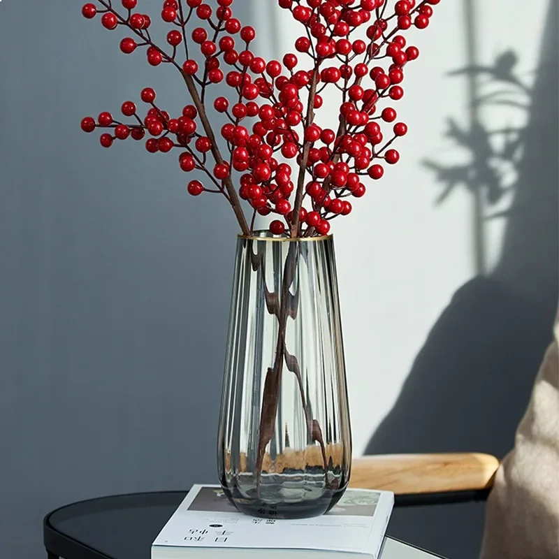 Nordic Minimalist Gold Rimmed Clear Glass Vase for Living Room Lily Hydroponic