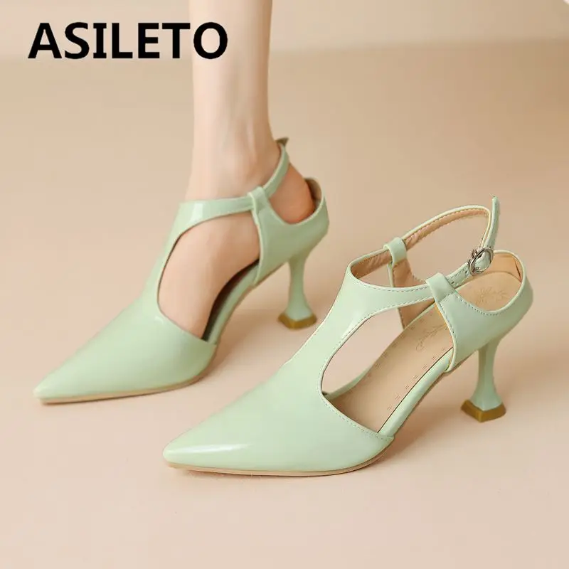 

ASILETO 2025 Fashion Shiny Sandals for Women Pointed Toe Thin Heels 7.5cm Buckle Strap Plus Size 43 44 45 Sexy Dating Shoes