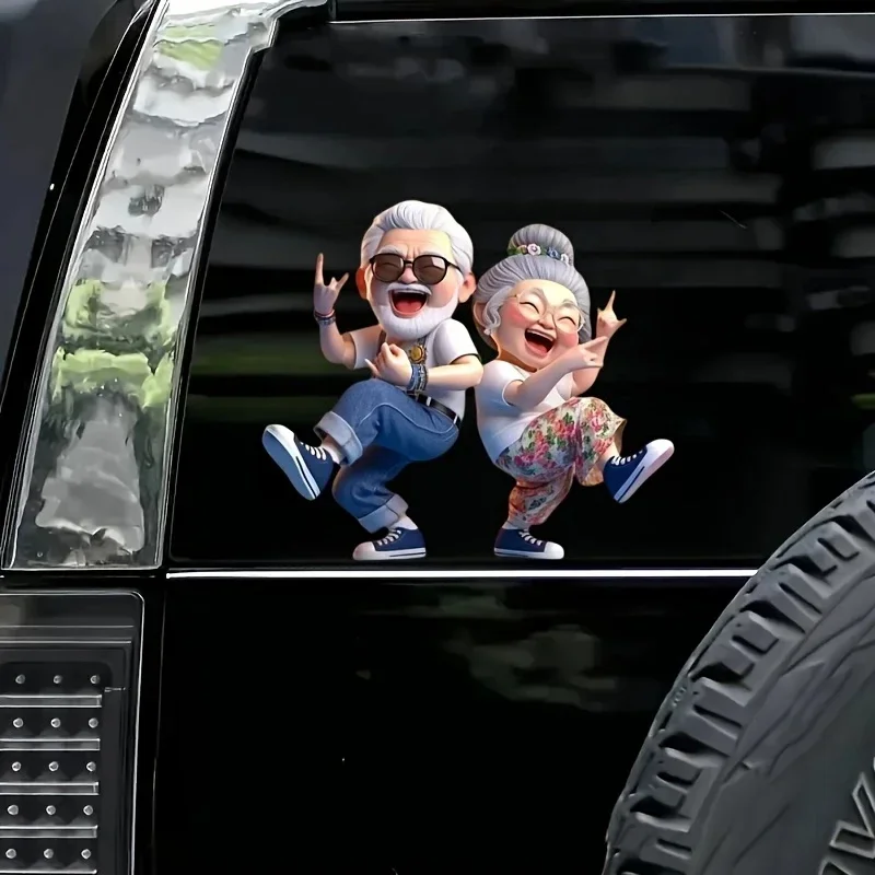 14x12cm Waterproof Dancing Elderly Couple Vinyl Decal, Funny Sticker for Car Exterior Body Window Personalized Auto DIY Decor