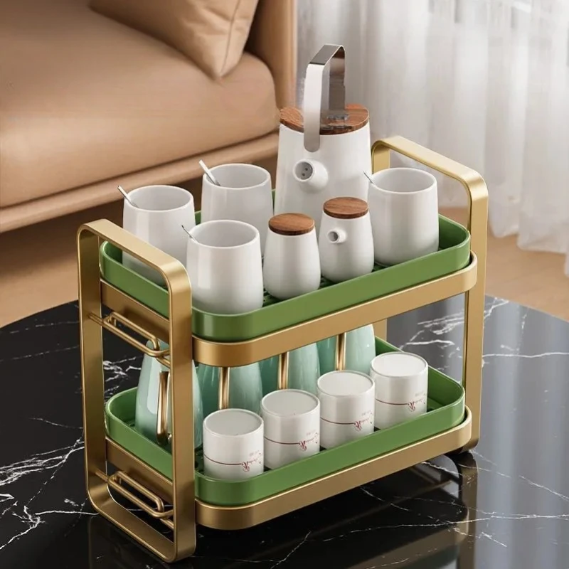 Double Layer Cup Holder Rack Desktop Mug Storage Organizer with Drainage Tray for Kitchen Coffee Cup Tea Cup Home
