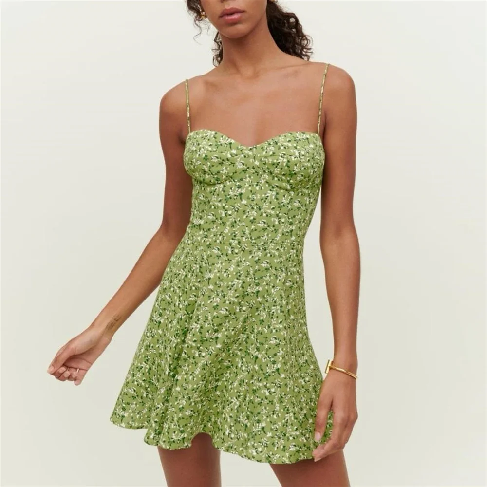 

Mini dresses for women 2022 Summer fashion green dress sexy party chiffon dress korean beach dresses elegant floral backless