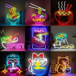Ramen Neon Sign voor Wall Decor Lucky Cat Noodles LED-verlichting Home Party Noodles Food Store Kamerdecoratie Item Art Lamp Logo