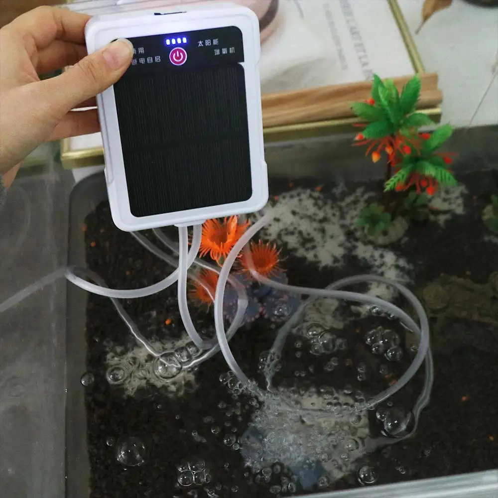 USB Rechargeable Solar Oxygen Pump Ultra Silent Water Proof Fishing Oxygen Pump Automatic 2-4L/min Portable Aerator Fish Farming