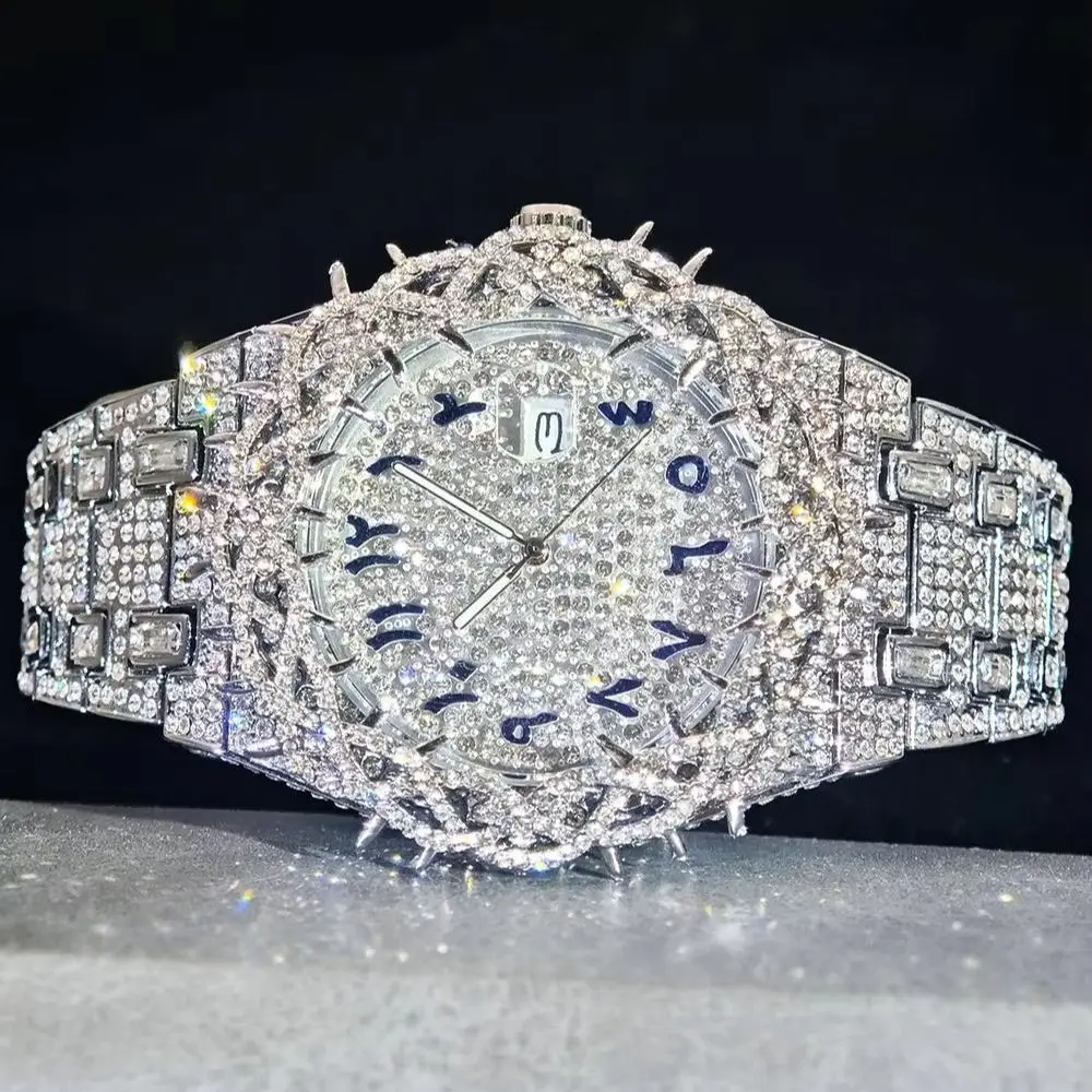 UNIGUET Luxury Full Diamond Watch For Men Fashion Hip Hop Ice Qut Bling Jewelry Quartz Wristwatch For Man Dropshipping