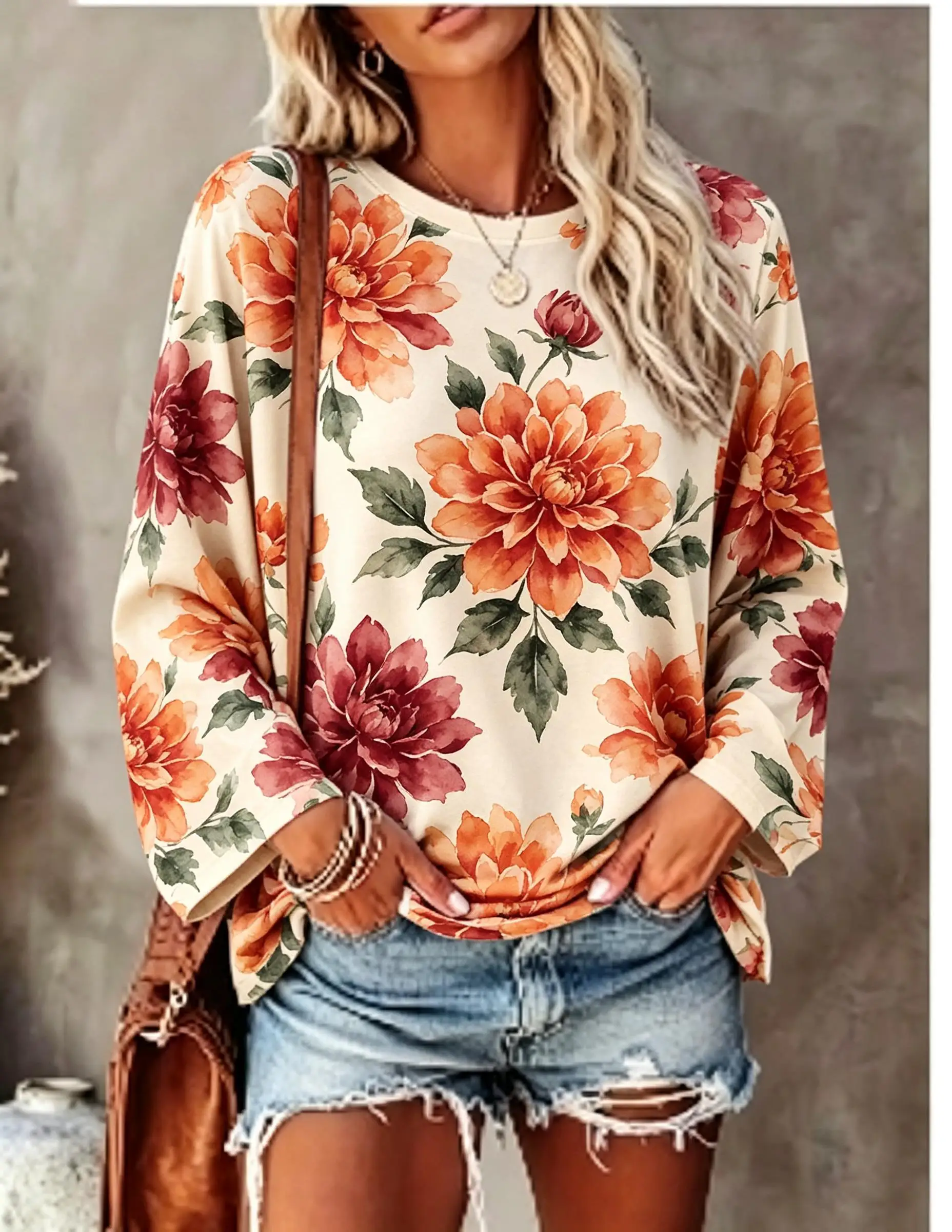 Women Long Sleeve T Shirt Watercolor Purple Hydrangea Floral Print Crew Neck Casual Fall Tops image 4