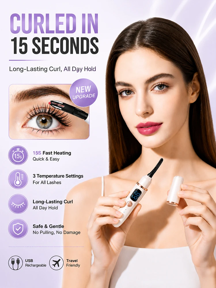 Heated eyelash curler curling eyelashes curl defining brush,superdeal,lasting Styling 3 Heat Settings For makeup