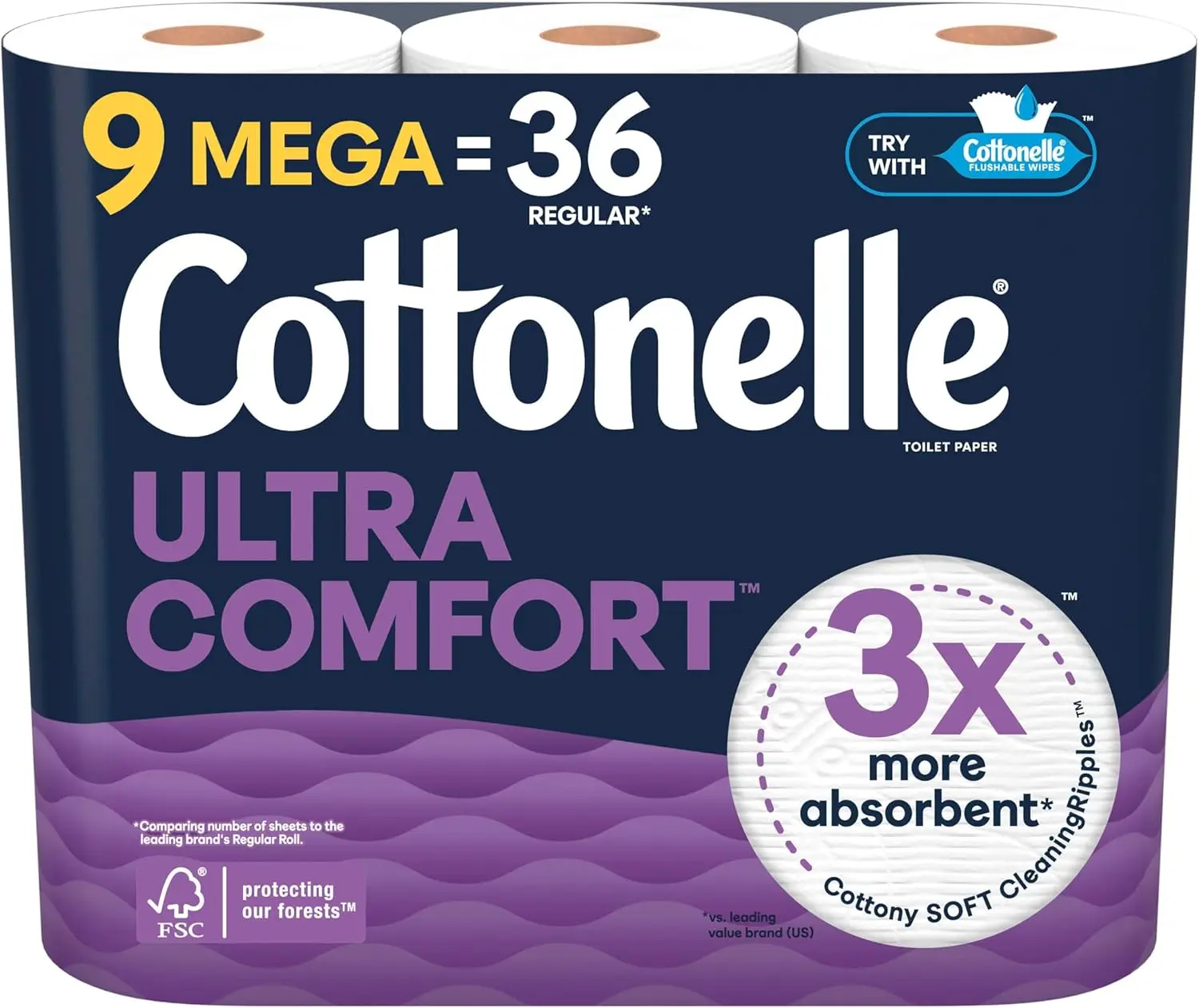 Ultra Comfort Toilettenpapier, 9 Mega-Rollen entsprechen 36 normalen Rollen, Verpackung kann variieren