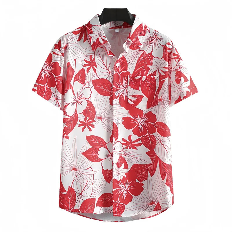 

Men's Summer Thin Hawaiian Short Sleeve Shirt Oversized Loose Fit Casual Handsome Retro Beach Vacation Floral Shirt