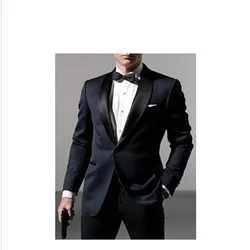 Classic Style Dark Blue Tuxedos Inspired By Men Suit Worn In James Bond Wedding Suit For Men Groom Jacket Pants Bow BLack