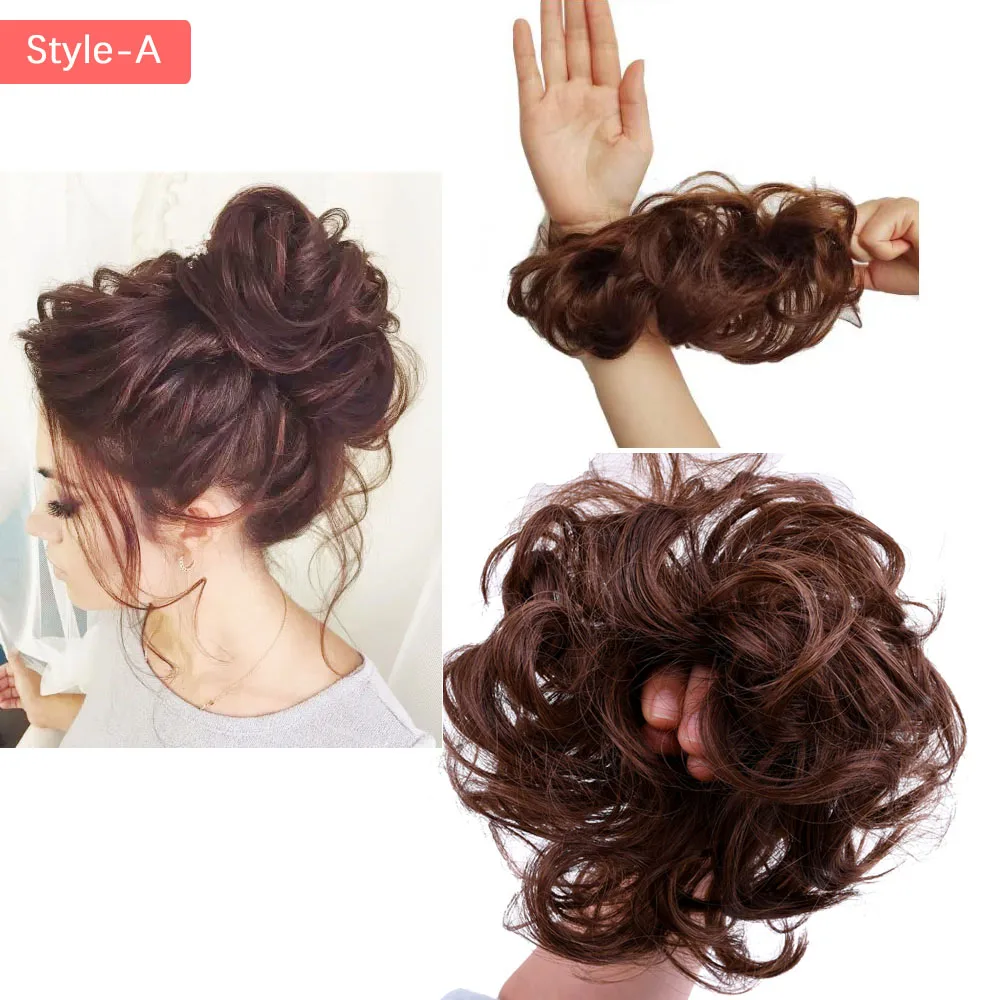 Synthetic Messy Bun Hair Piece Curly Wavy Hair Bun Scrunchies Extension for Women\'s Hair Updo Ponytail Hairpieces