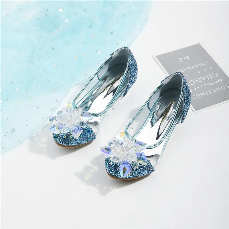 Princess Girls Shoes Spring Children Party High Heels Dancing Shoes for Girl Sandals Crystal Sequin Performance Shoes CSH1568
