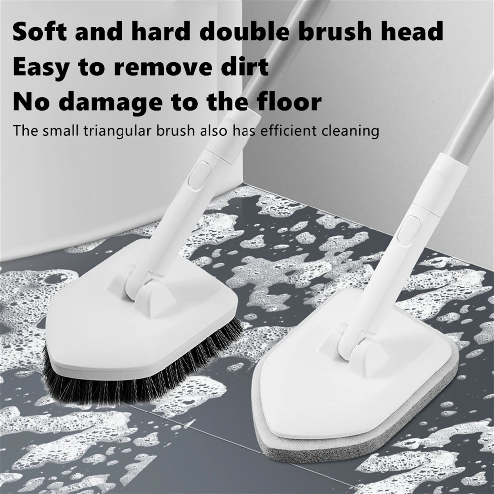 Double Head Triangular Floor Brush 180 Degree Rotatable Multifunctional Retractable Long Handle Sponge Household Cleaning Brush