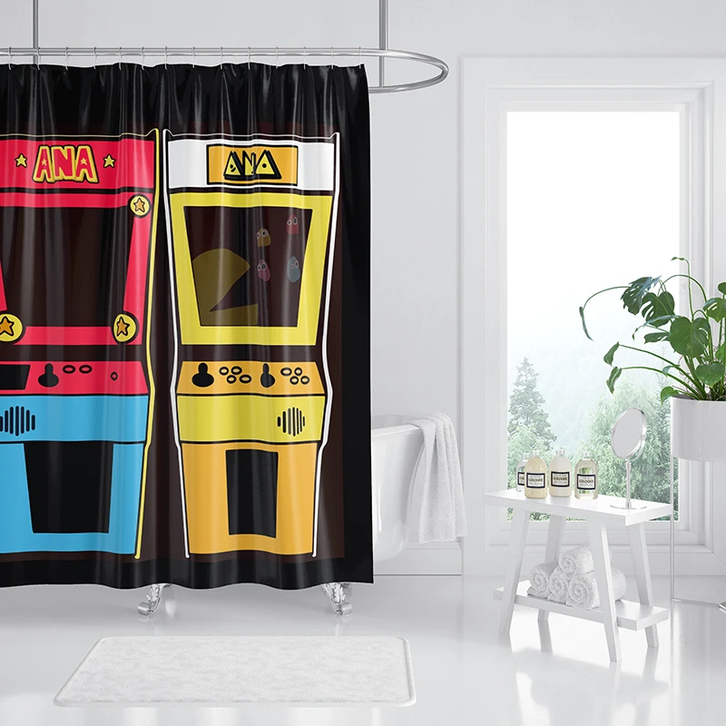 Aertemisi Arcade Shower Curtain Set with Grommets and Hooks for Bathroom Decor